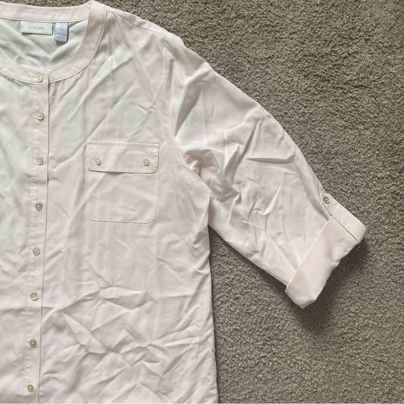 NWT ~ Chico's ~ Pale Pink Banded Utility Shirt ~ Spring ~ Size 3 (XL) - Picture 3 of 5